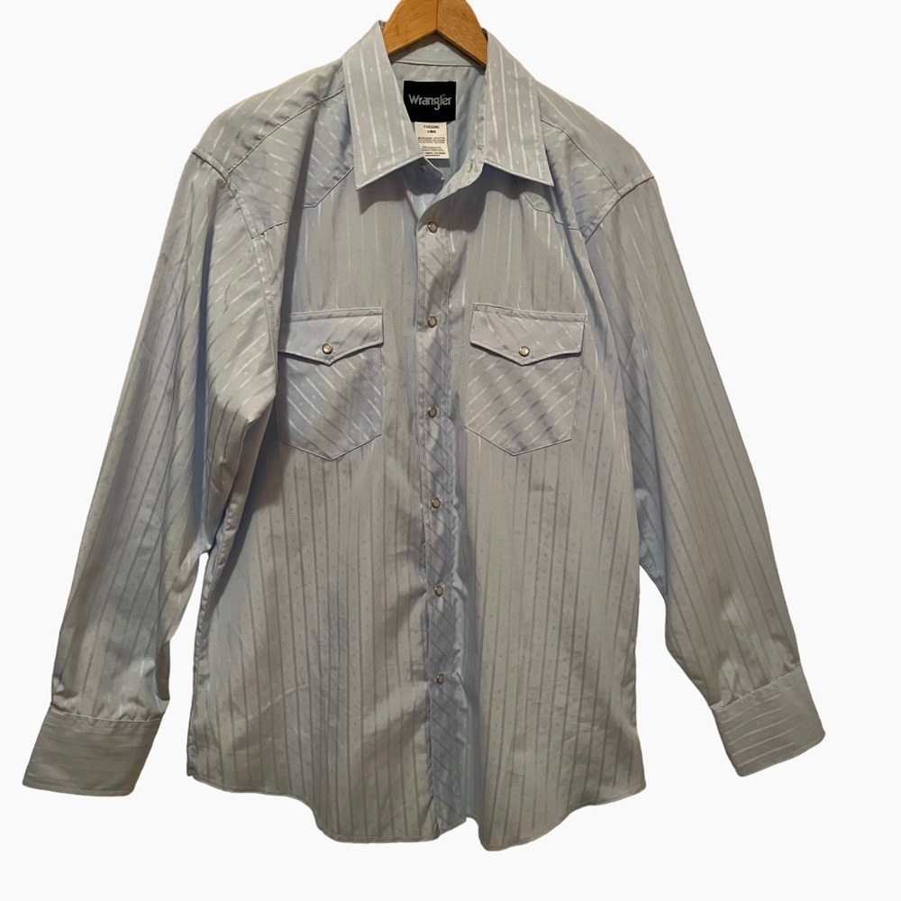Wrangler Mens Long Sleeve Pearl Snap Shirt Blue Large Striped